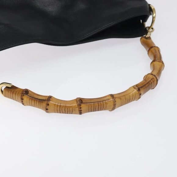 GUCCI Bamboo Hand Bag Leather 2way Black Gold - Picture 7 of 15